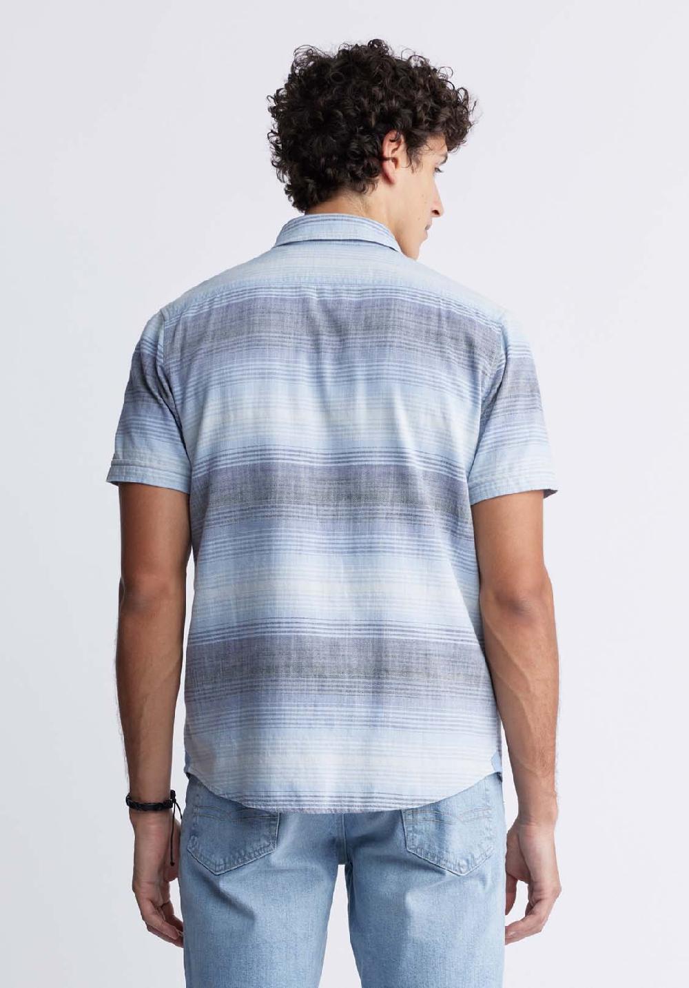 Buffalo David Bitton Siboa Men's Short Sleeve Striped Shirt In Mirage Blue