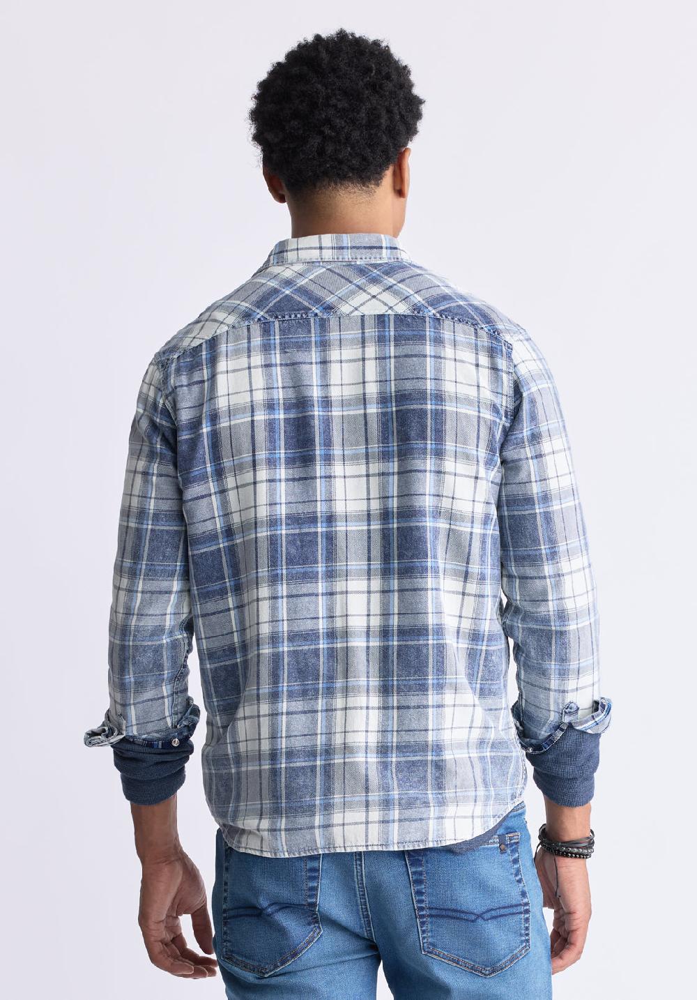 Buffalo David Bitton Sierra Men's Long-Sleeve Plaid Shirt White & Mirage Blue