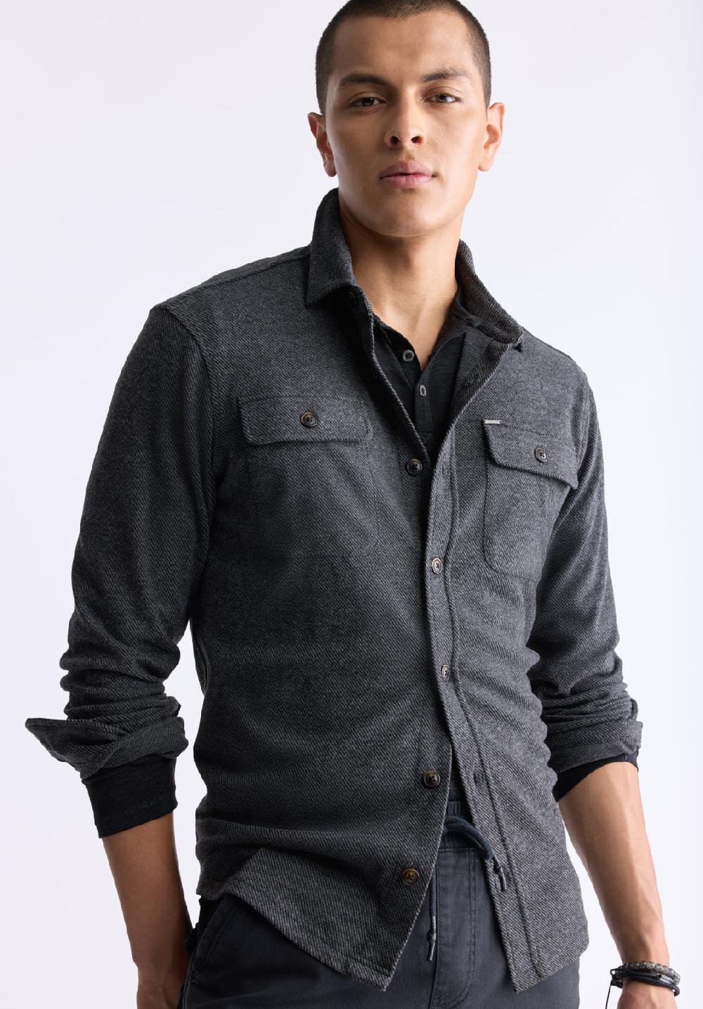Buffalo David Bitton Sigge Men's Long-Sleeve Blanket Shirt With Chest Pockets Charcoal
