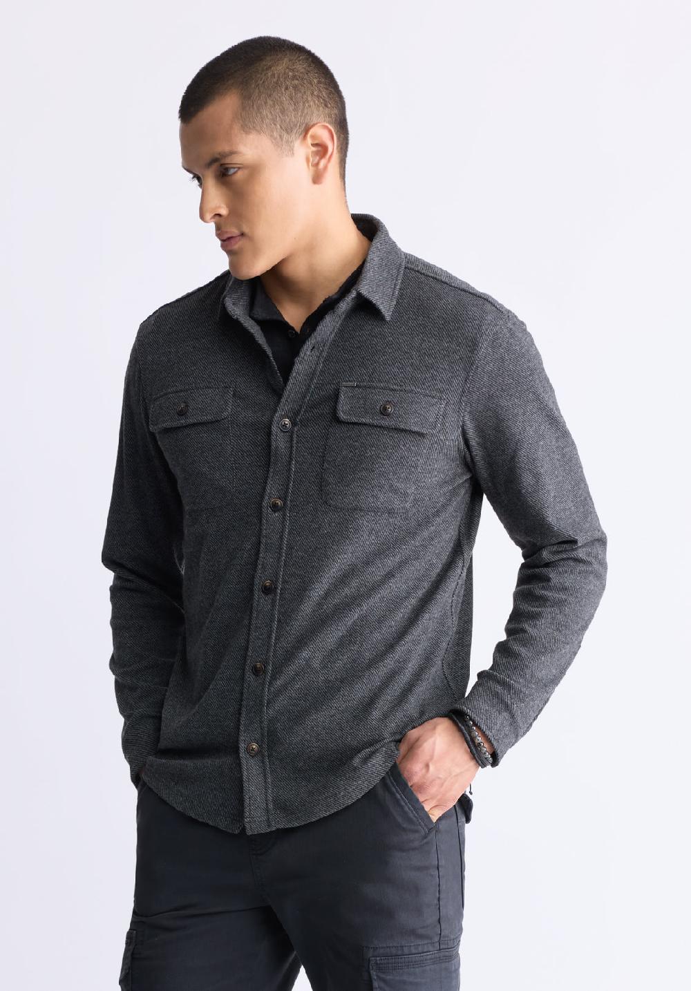 Buffalo David Bitton Sigge Men's Long-Sleeve Blanket Shirt With Chest Pockets Charcoal