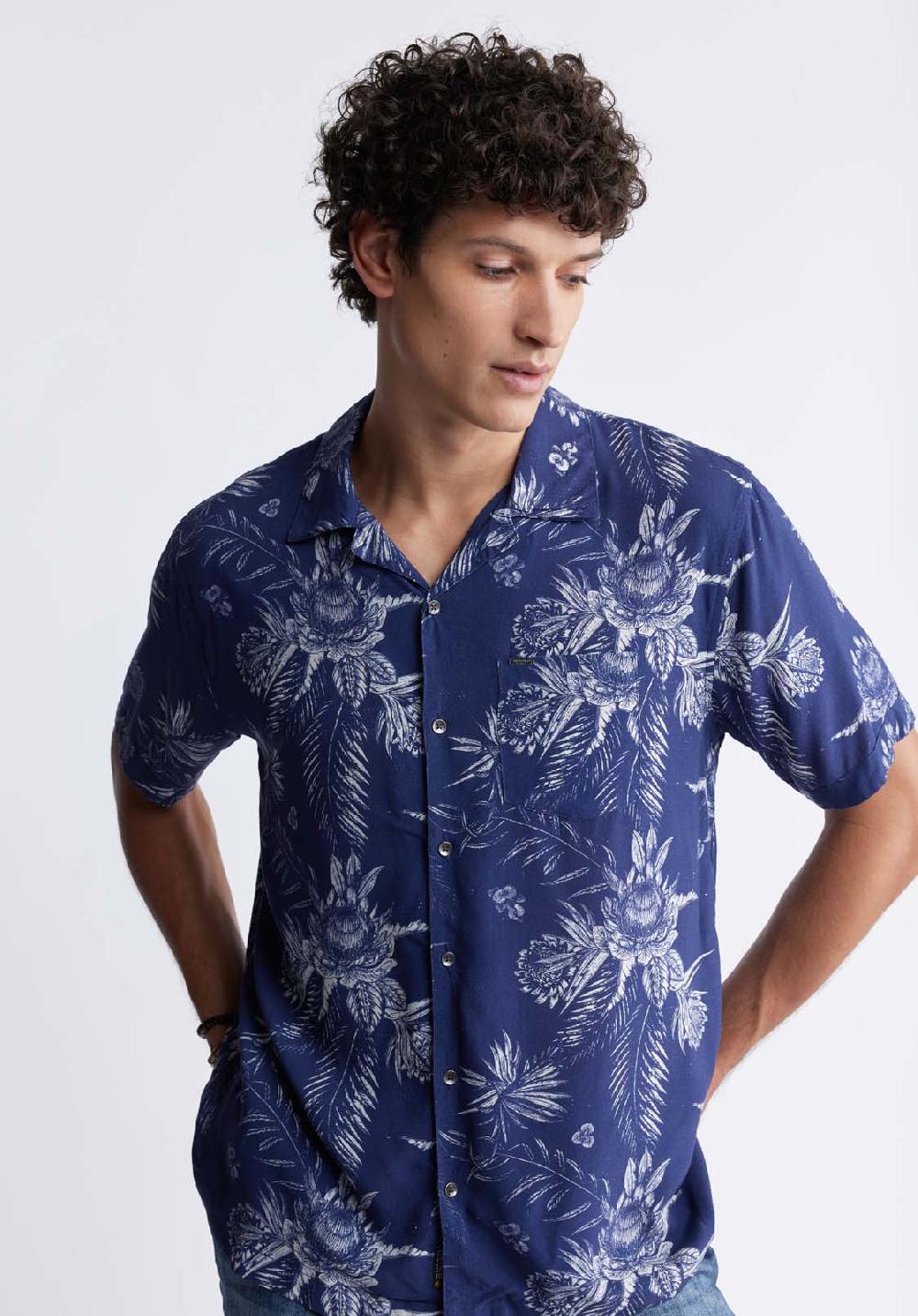 Buffalo David Bitton Simad Men's Short Sleeve Printed Shirt In Blue Depths