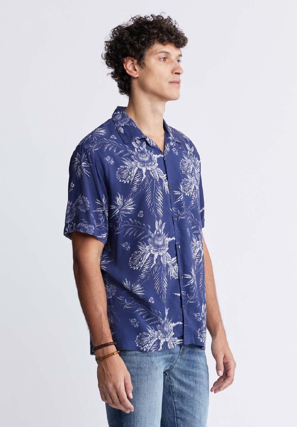 Buffalo David Bitton Simad Men's Short Sleeve Printed Shirt In Blue Depths