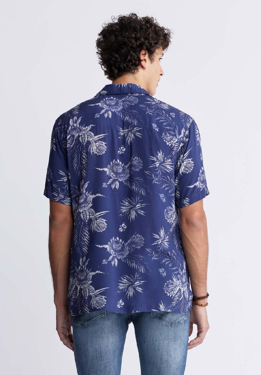 Buffalo David Bitton Simad Men's Short Sleeve Printed Shirt In Blue Depths