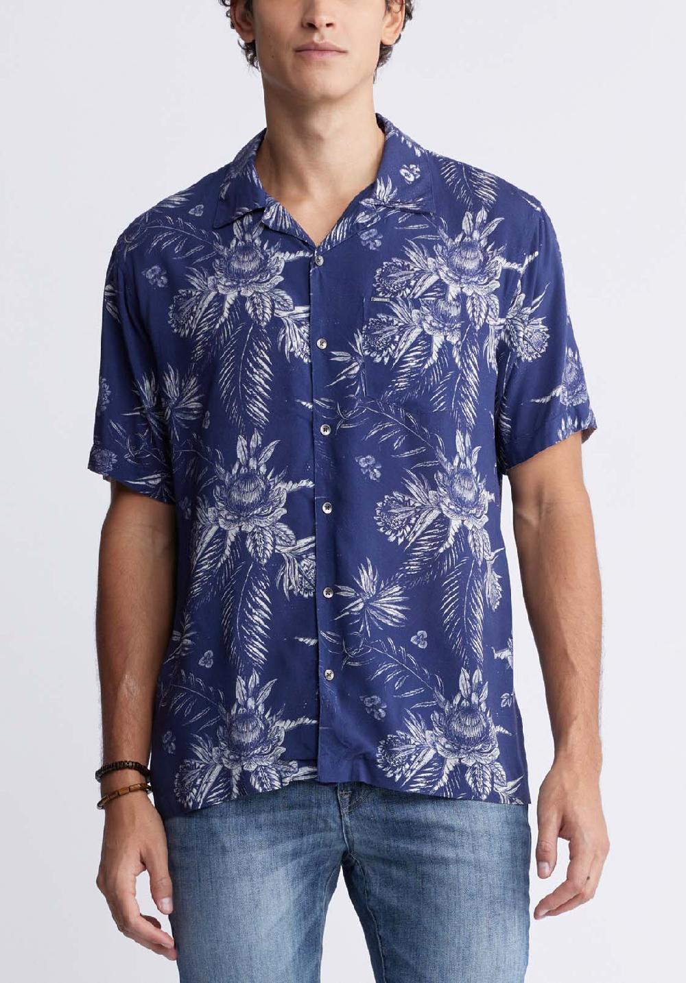 buffalo david bitton Simad Men's Short Sleeve Printed Shirt in Blue Depths