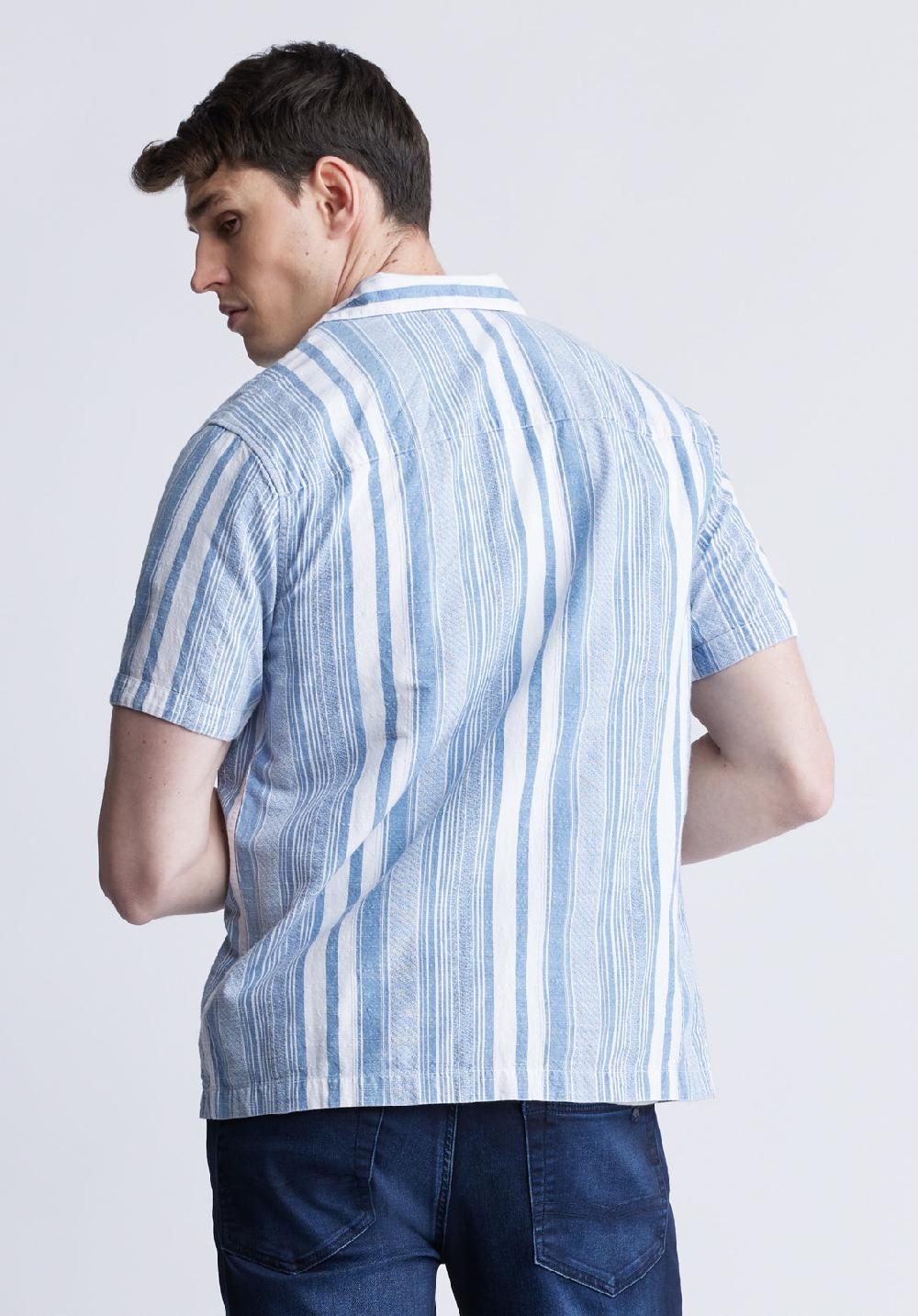 Buffalo David Bitton Sinap Men's Short Sleeve Striped Shirt Blue And White