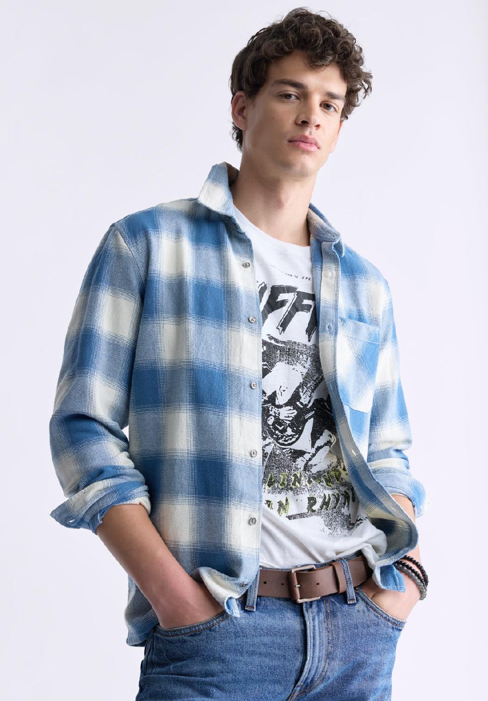 Buffalo David Bitton Sinclair Men's Long-Sleeve Plaid Shirt Blue