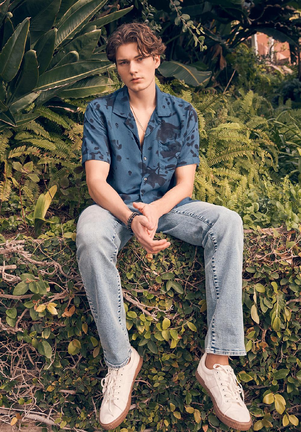 Buffalo David Bitton Sinzo Men's Short Sleeve Shirt Blue With Black Print