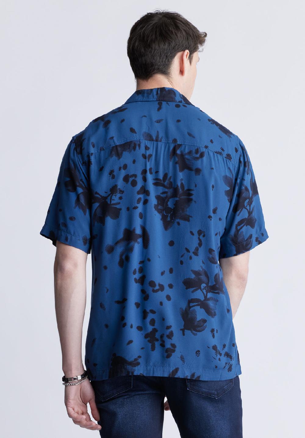Buffalo David Bitton Sinzo Men's Short Sleeve Shirt Blue With Black Print