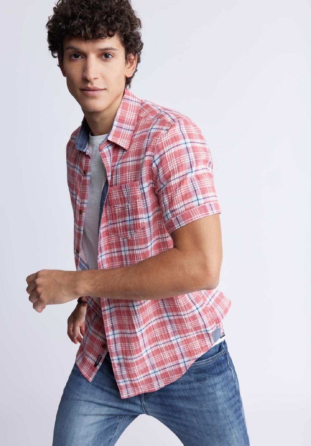 Buffalo David Bitton Sirilo Men’s Plaid Short Sleeve Shirt In Mineral Red