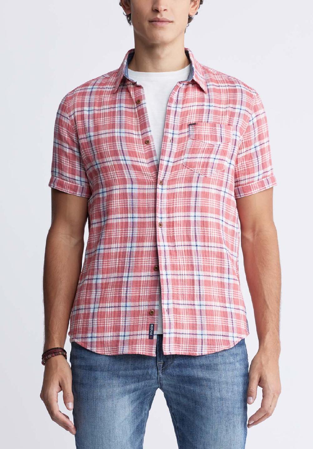 Buffalo David Bitton Sirilo Men’s Plaid Short Sleeve Shirt In Mineral Red