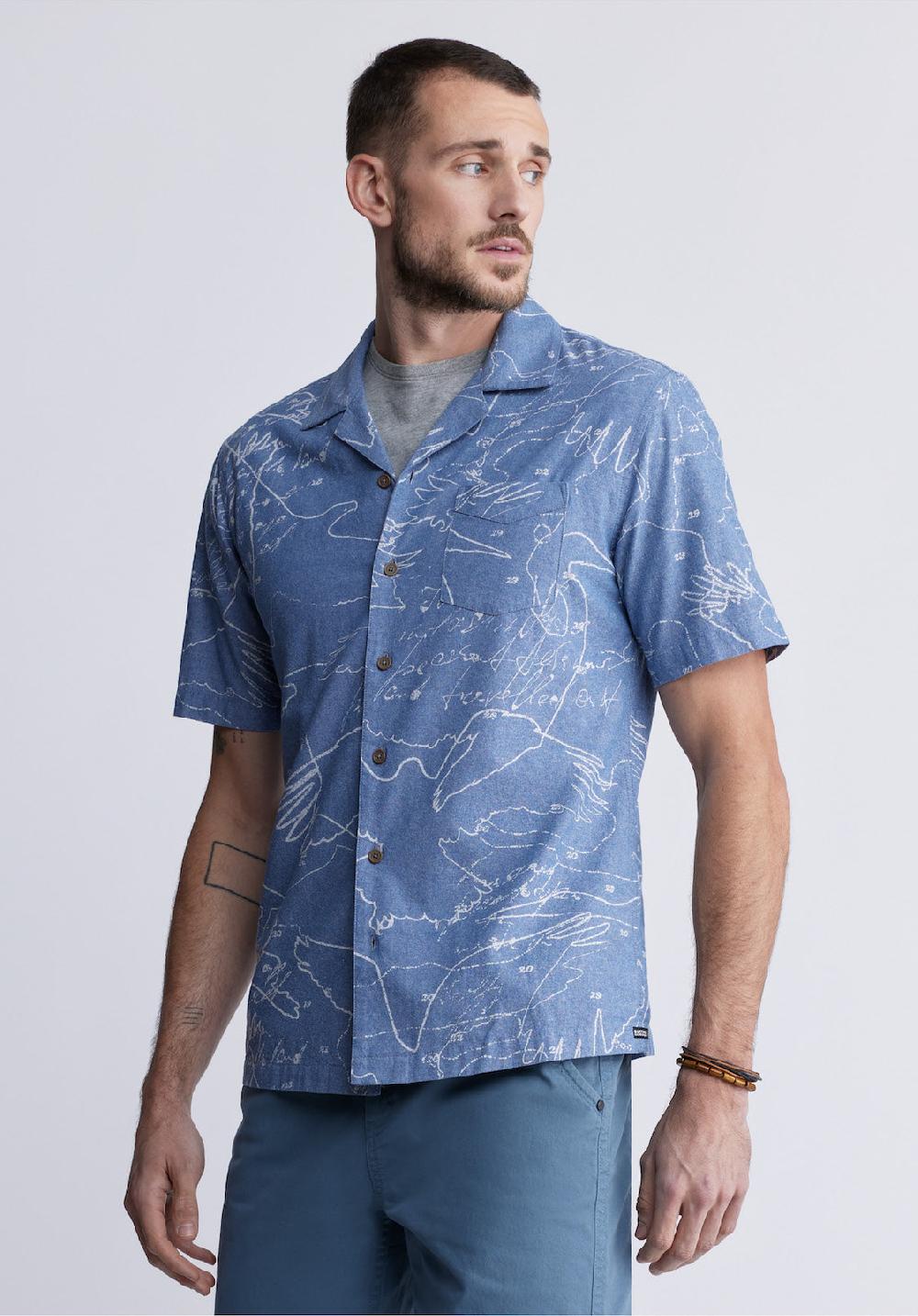 Buffalo David Bitton Sirvan Men's Short Sleeve Cuban Shirt In Indigo Blue
