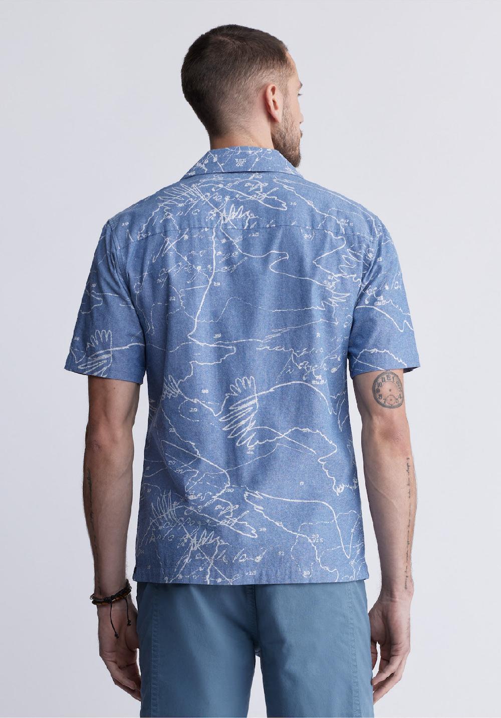 Buffalo David Bitton Sirvan Men's Short Sleeve Cuban Shirt In Indigo Blue