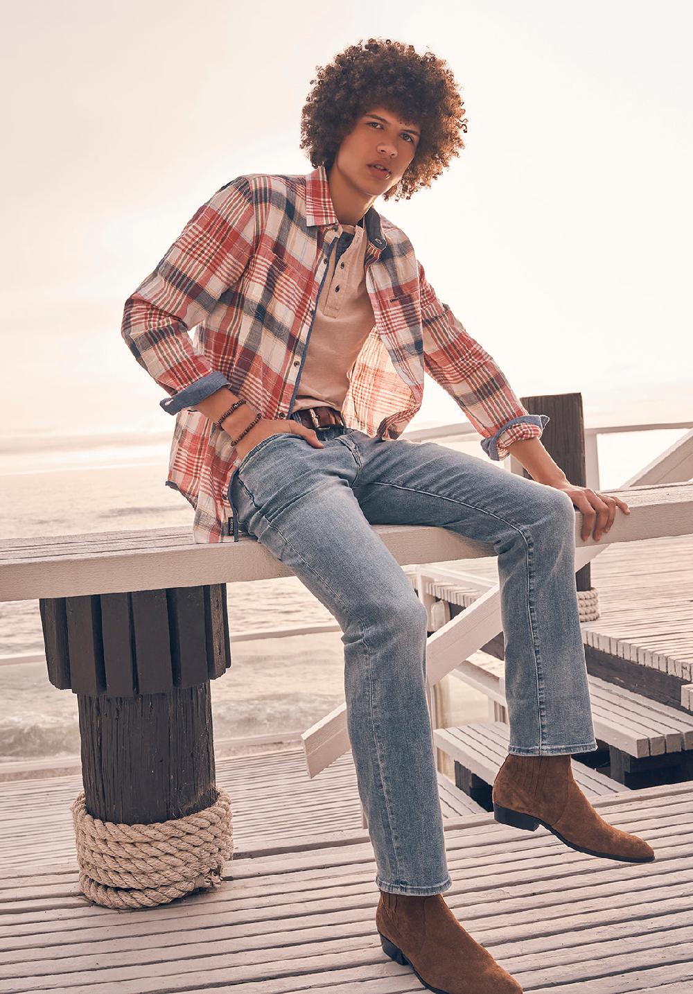 Buffalo David Bitton Sizar Men's Long Sleeve Plaid Shirt White With Pink And Blue