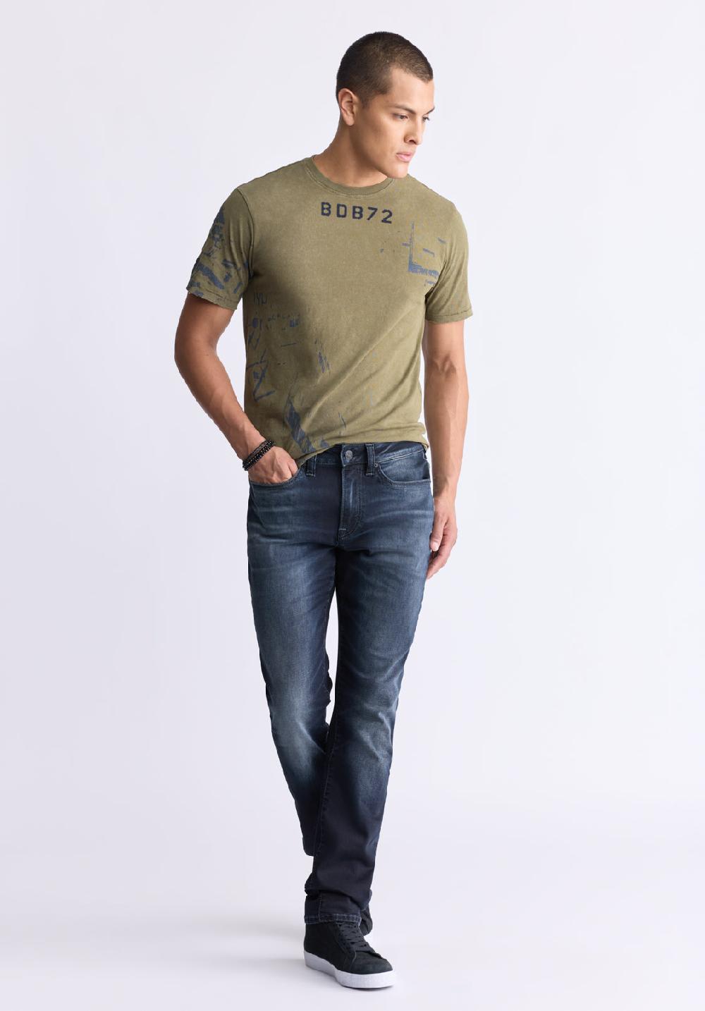 Buffalo David Bitton Slim Ash Men's Jeans Crinkled And Sanded Dark Indigo