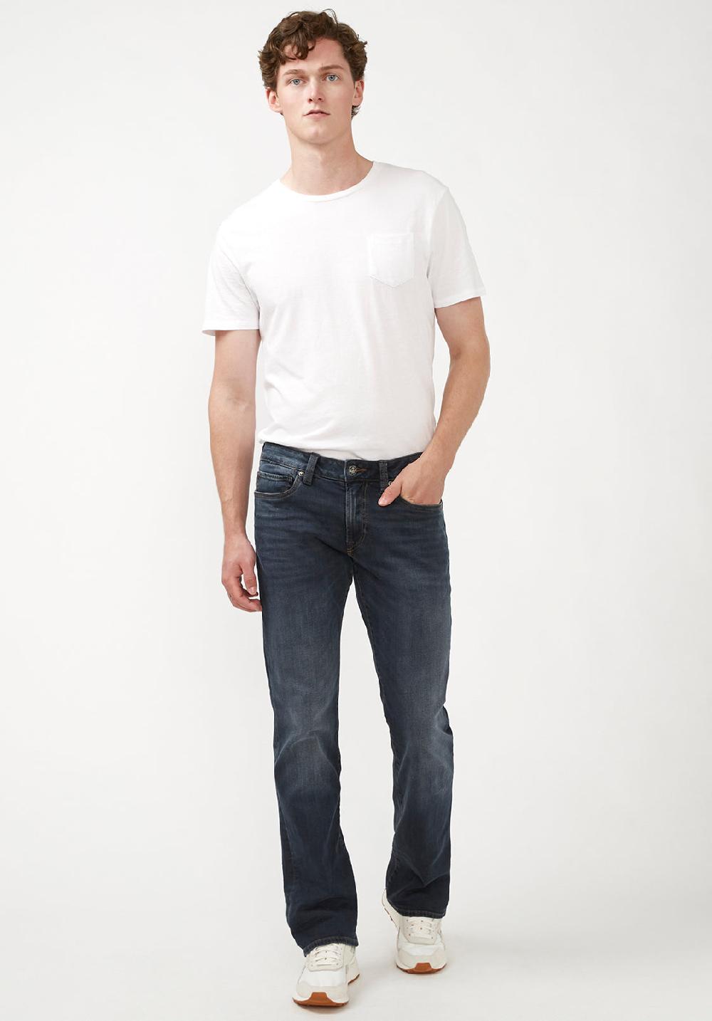 Buffalo David Bitton Slim Bootcut King Men's Jeans In Crinkled And Sanded Dark Blue