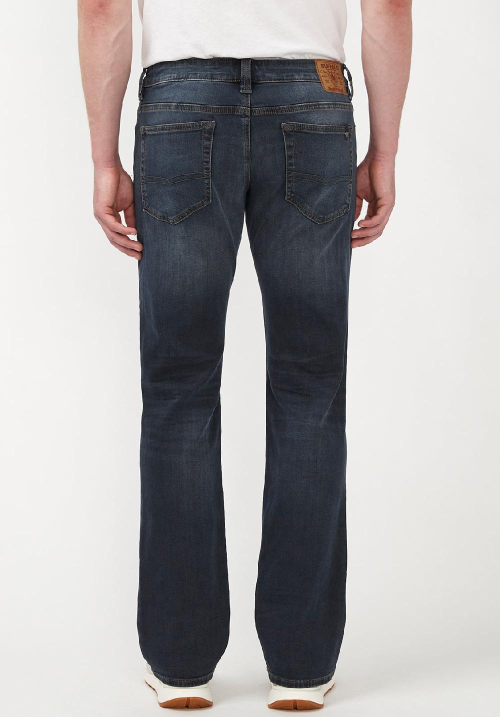 Buffalo David Bitton Slim Bootcut King Men's Jeans In Crinkled And Sanded Dark Blue