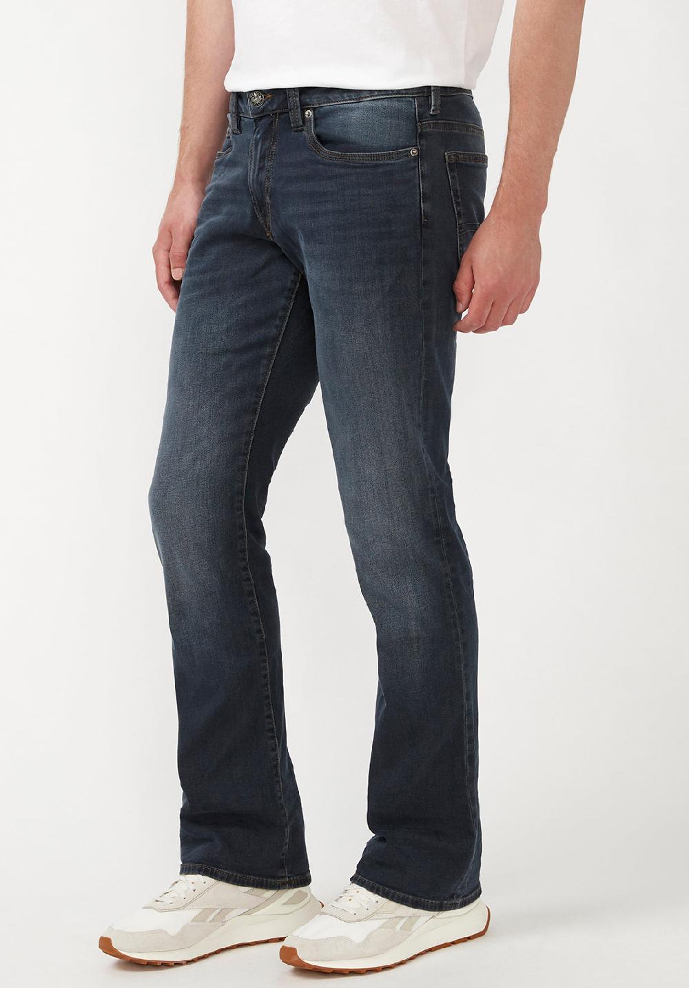 Buffalo David Bitton Slim Bootcut King Men's Jeans In Crinkled And Sanded Dark Blue
