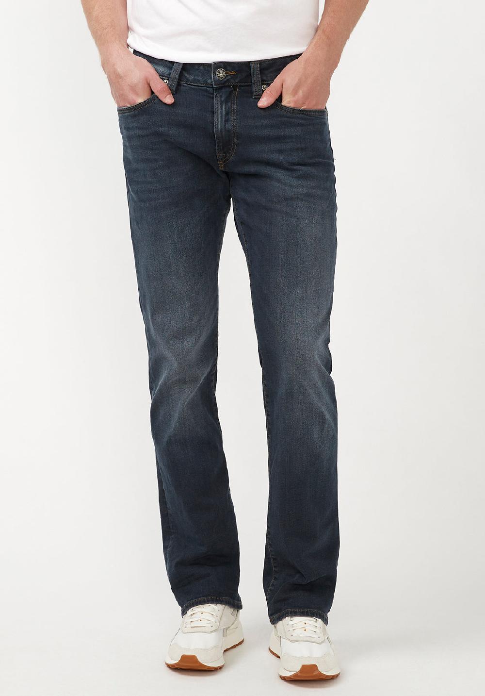 buffalo david bitton Slim Bootcut King Men's Jeans in Crinkled and Sanded Dark Blue