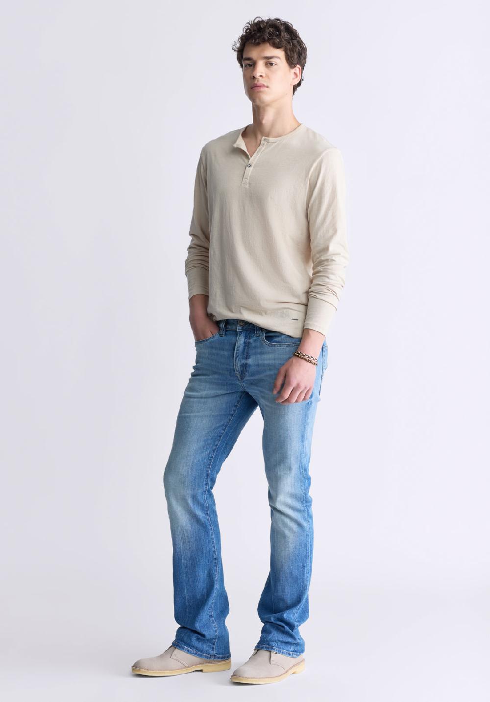 Buffalo David Bitton Slim Bootcut King Men's Jeans Veined And Sanded Indigo