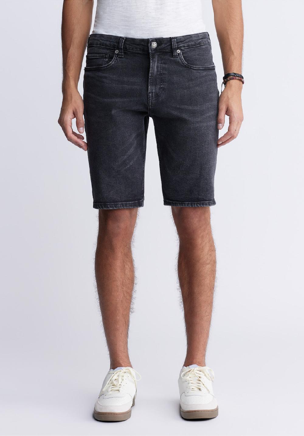 buffalo david bitton Slim Parker Men's Denim Shorts in Black Sanded Wash