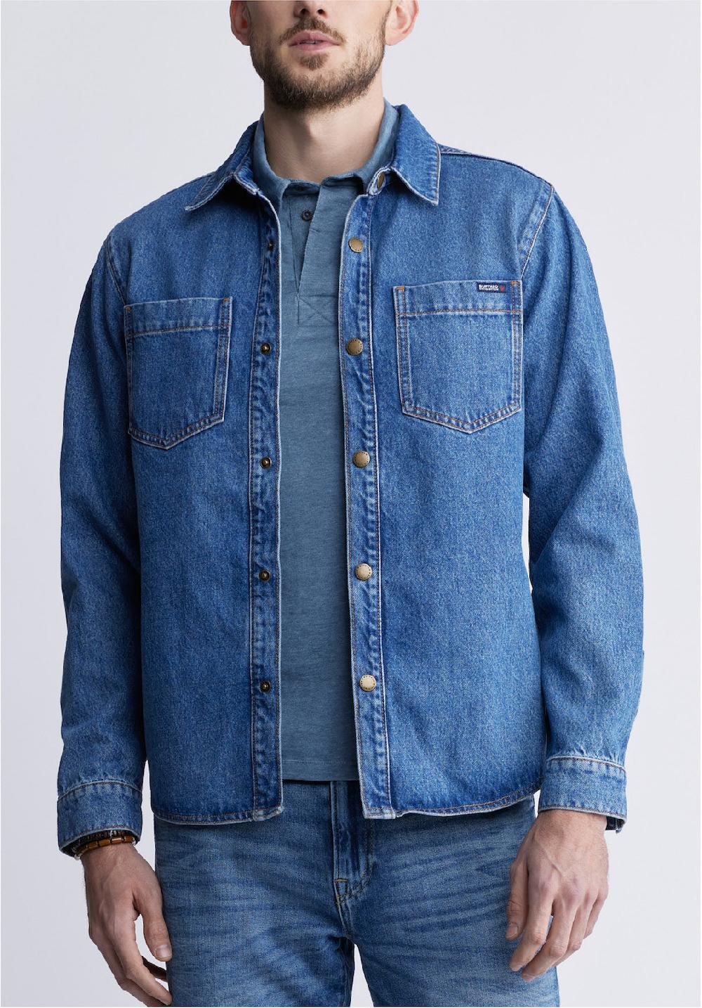 buffalo david bitton Sloan Men’s Long-Sleeve Denim Shirt in Authentic Blue