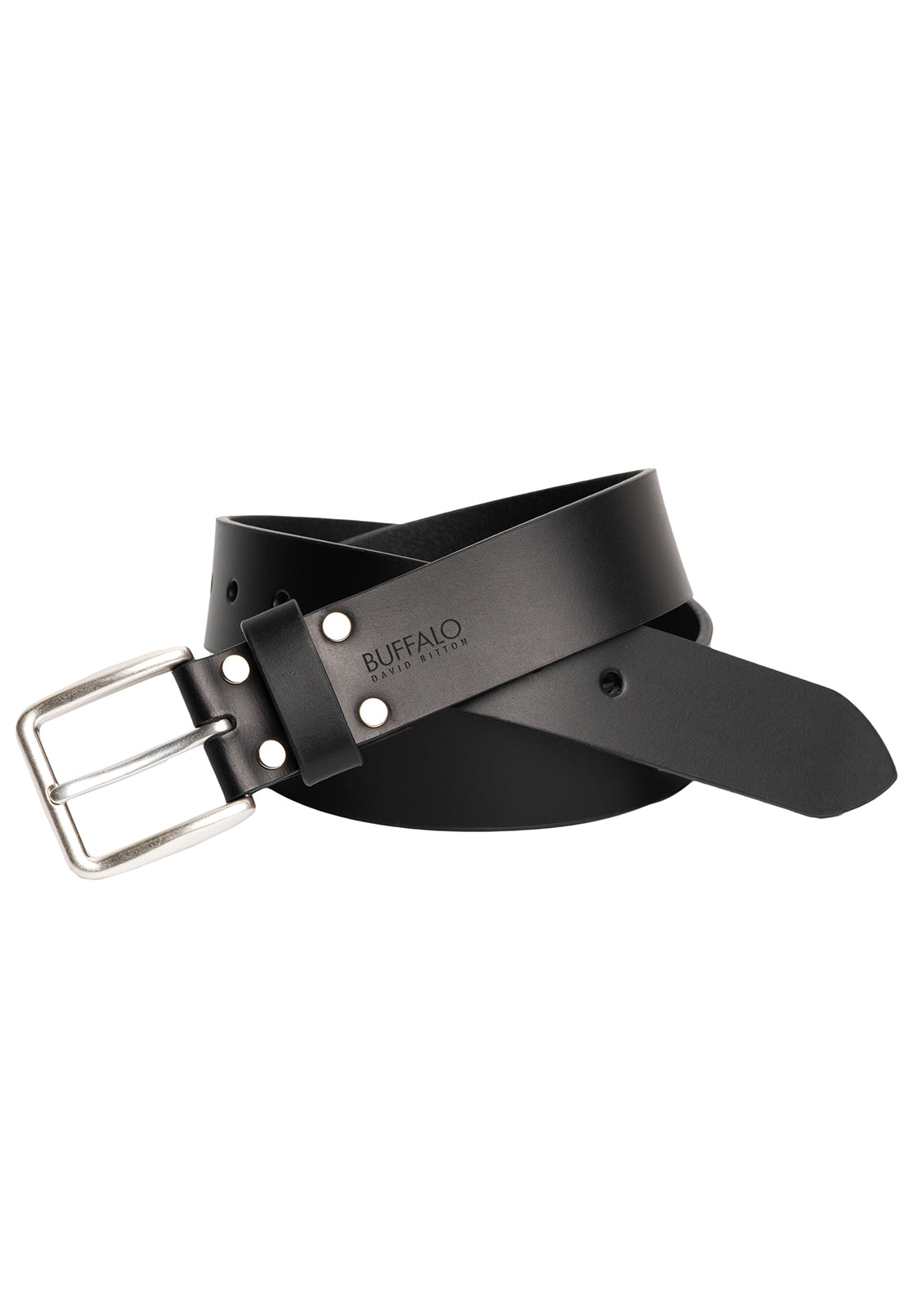 buffalo david bitton Smooth Full Grain Black Buffalo Leather Belt