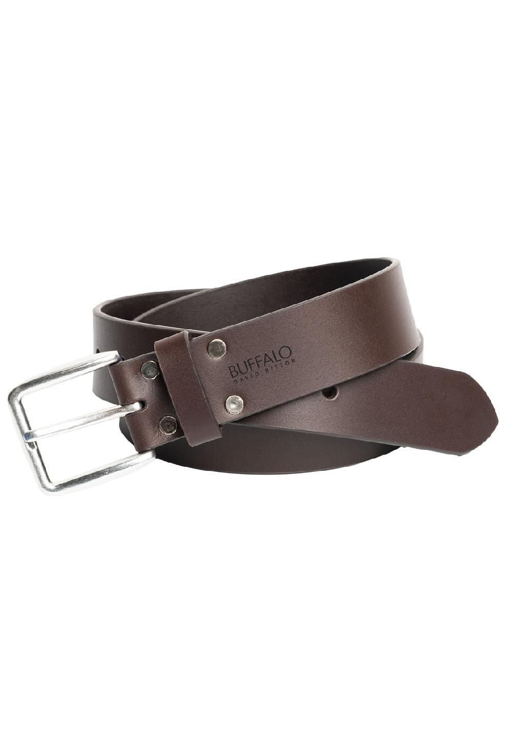 buffalo david bitton Smooth Full Grain Brown Buffalo Leather Belt