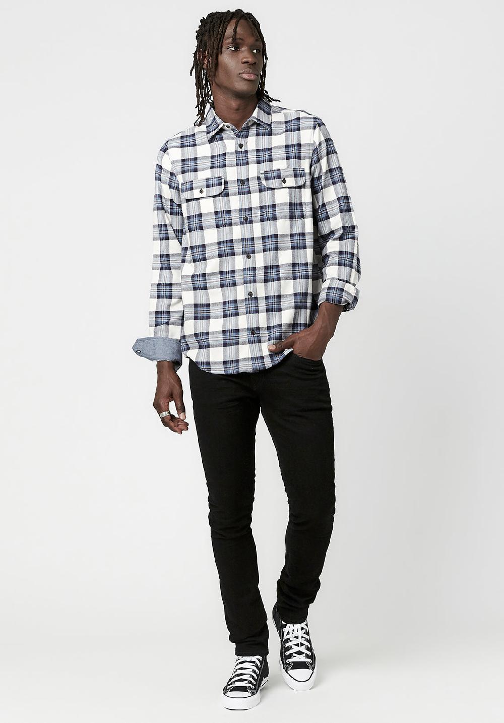 Buffalo David Bitton Solif Men's Long-Sleeve Twill Shirt In Blue White Plaid