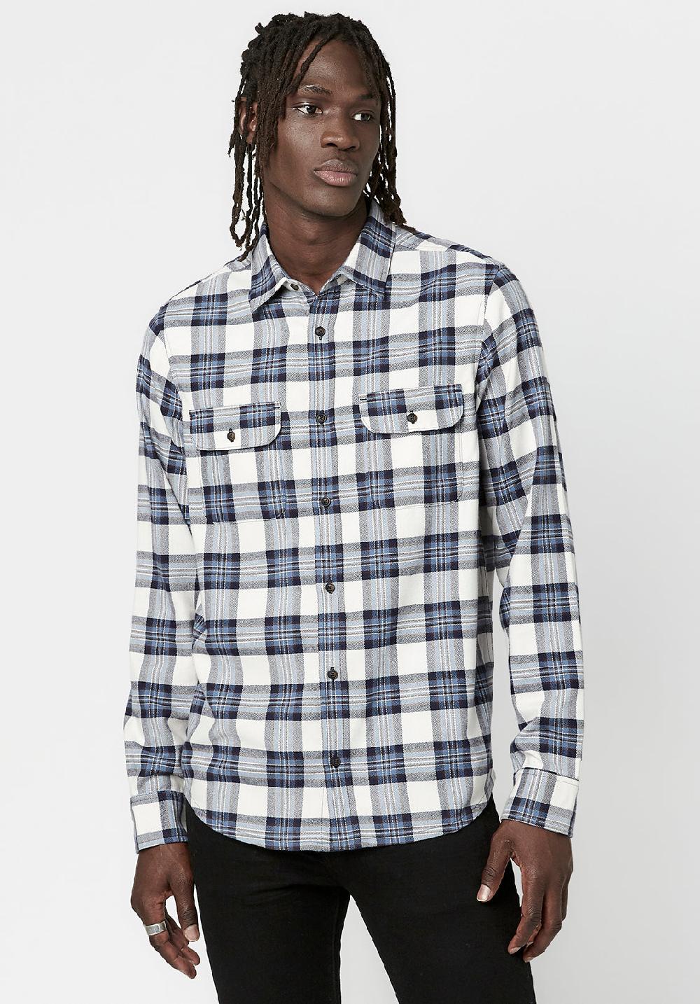 buffalo david bitton Solif Men's Long-Sleeve Twill Shirt in Blue White Plaid