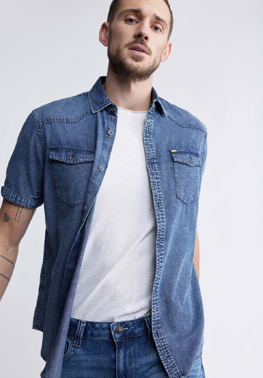 Buffalo David Bitton Somba Men’s Short Sleeve Shirt In Midnight Blue