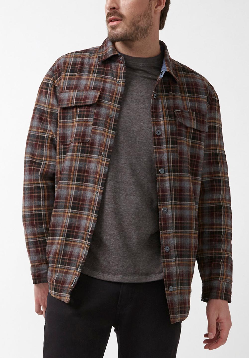 buffalo david bitton Soqer Men’s Shacket in Grey Brown Plaid