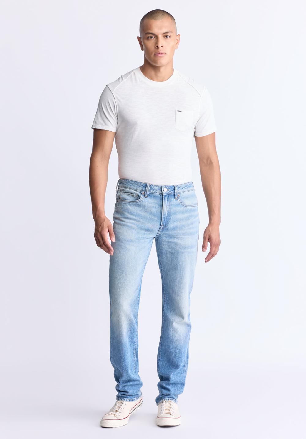 Buffalo David Bitton Straight Six Men's Crinkled And Sanded Jeans Light Blue
