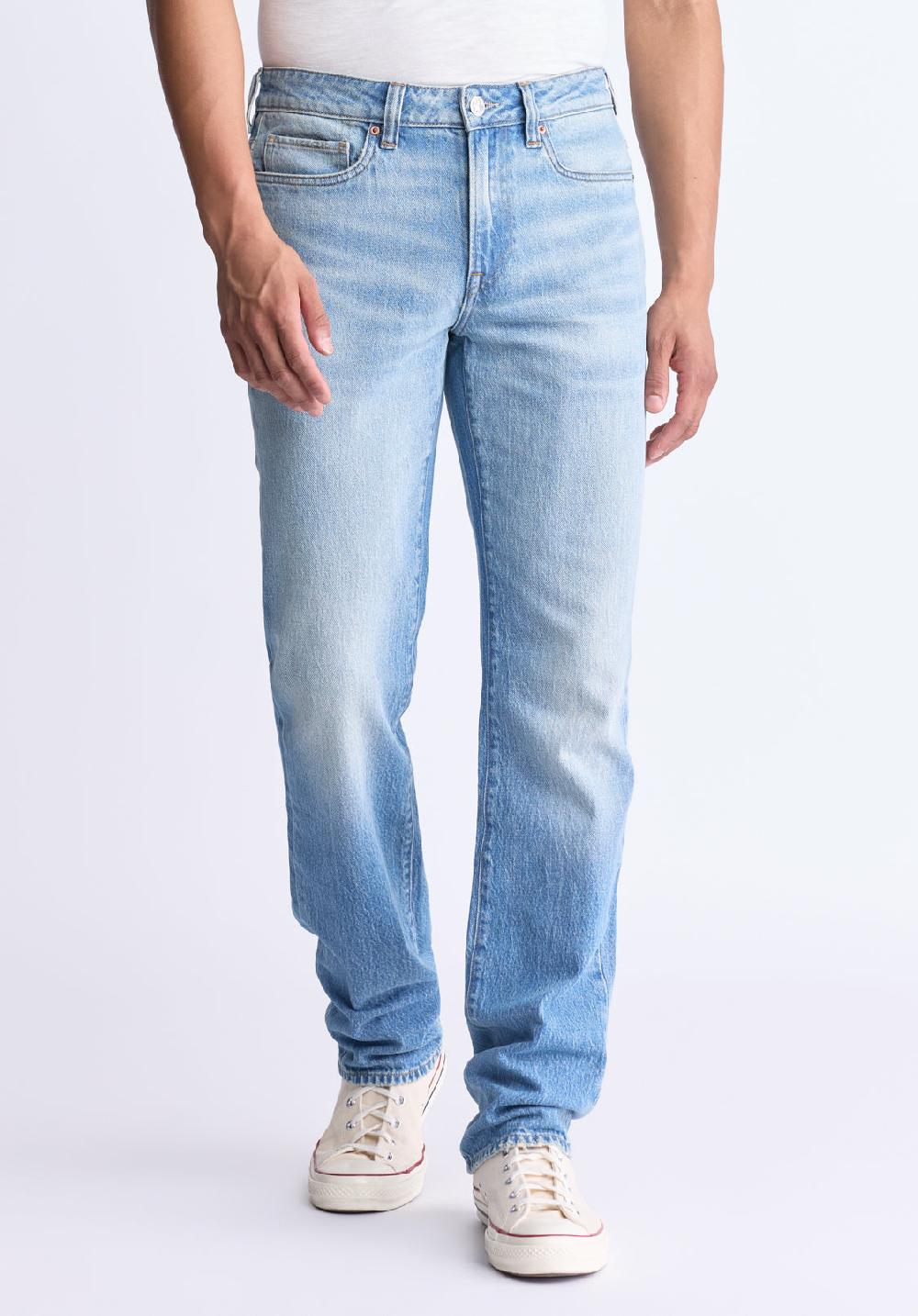 buffalo david bitton Straight Six Men's Crinkled and Sanded Jeans Light blue