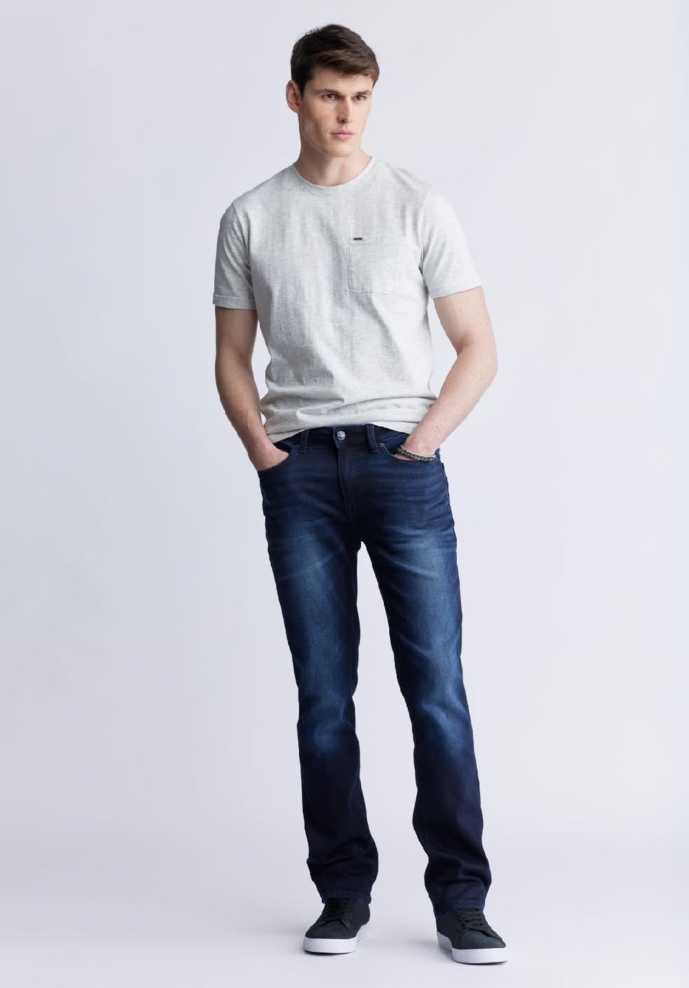 Buffalo David Bitton Straight Six Men's Five-Pocket Freedom Flex Jeans Dark And Sanded