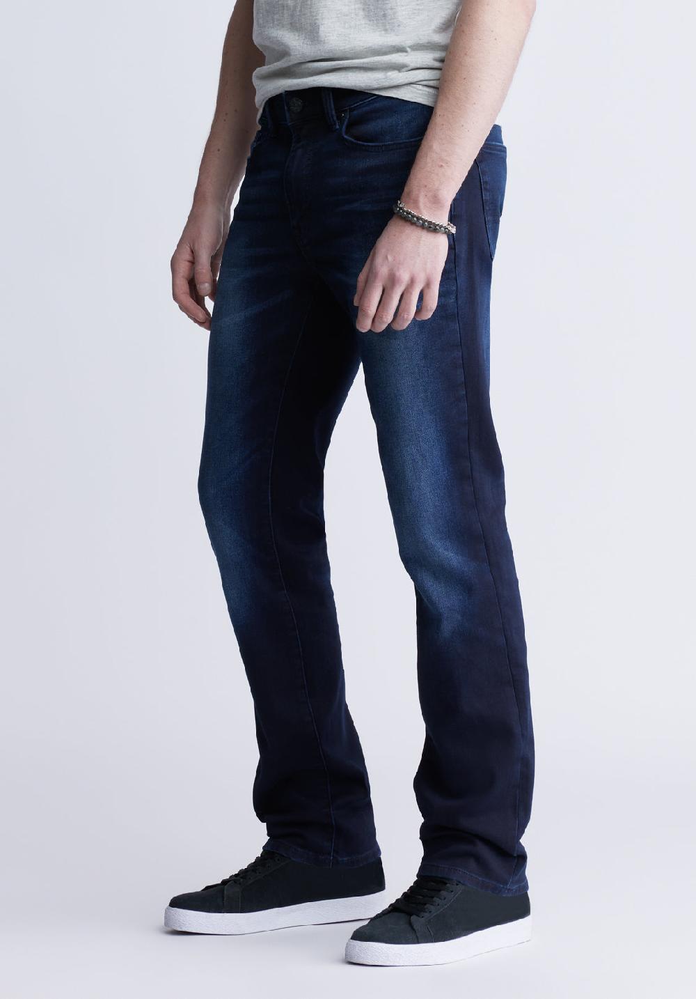 Buffalo David Bitton Straight Six Men's Five-Pocket Freedom Flex Jeans Dark And Sanded