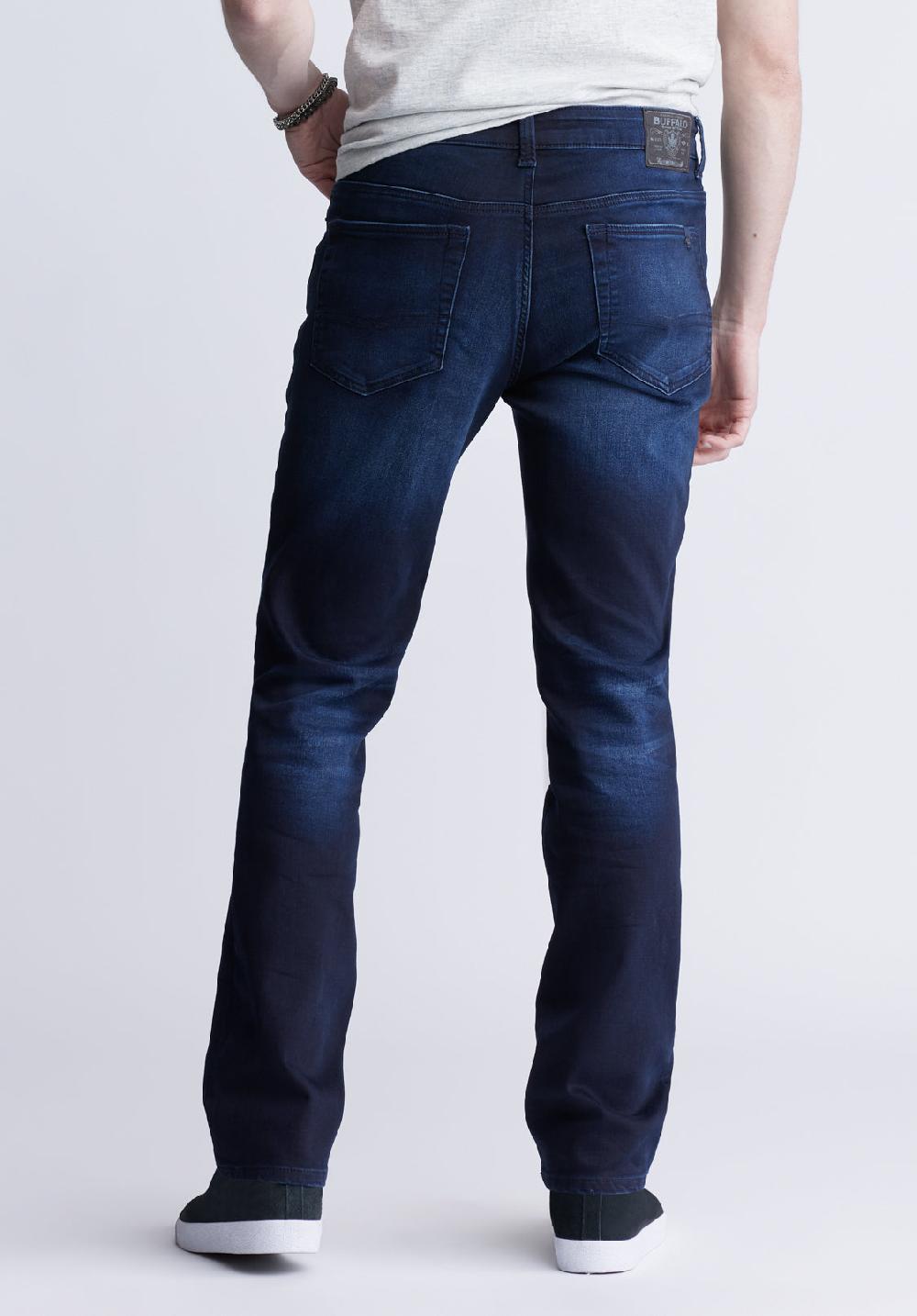 Buffalo David Bitton Straight Six Men's Five-Pocket Freedom Flex Jeans Dark And Sanded