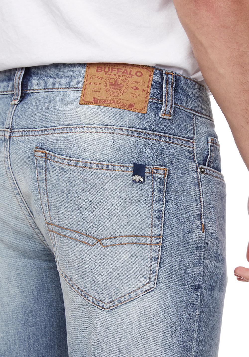 Buffalo David Bitton Straight Six Men's Jeans In Sanded And Contrasted Blue