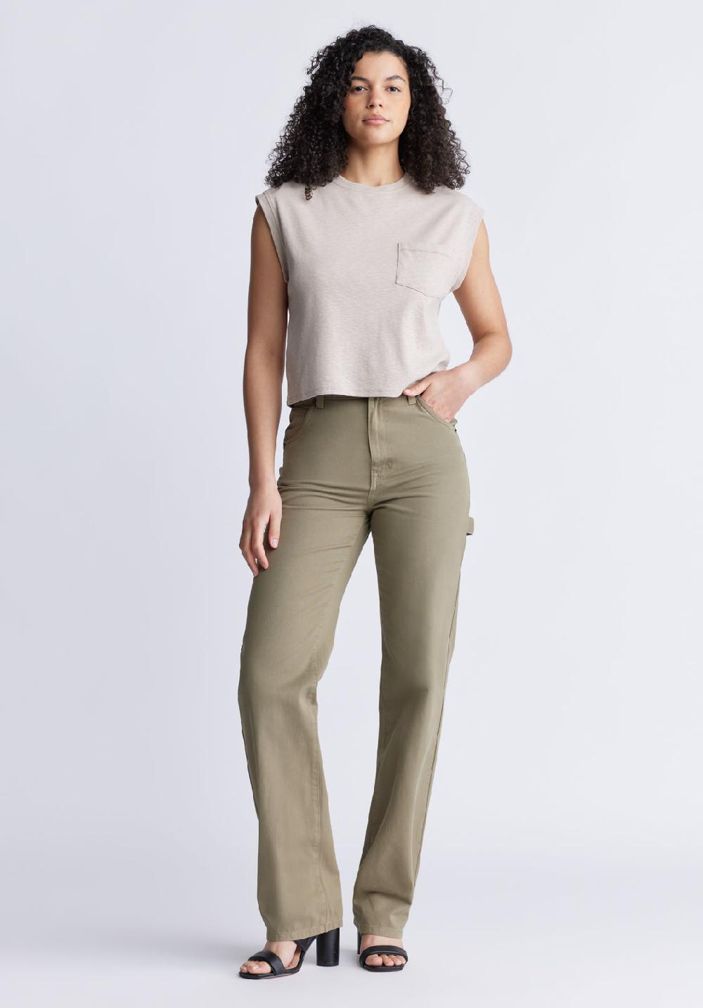 Buffalo David Bitton Super High-Rise Loose Straight Jane Women's Pants Olive Green