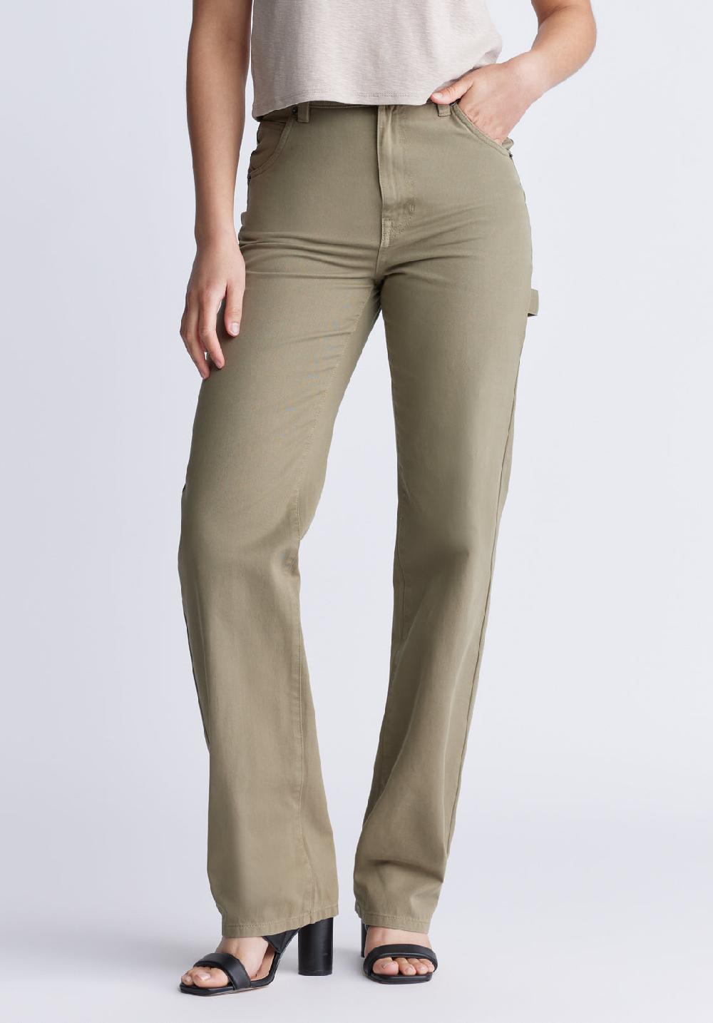 buffalo david bitton Super High-Rise Loose Straight Jane Women's Pants Olive Green