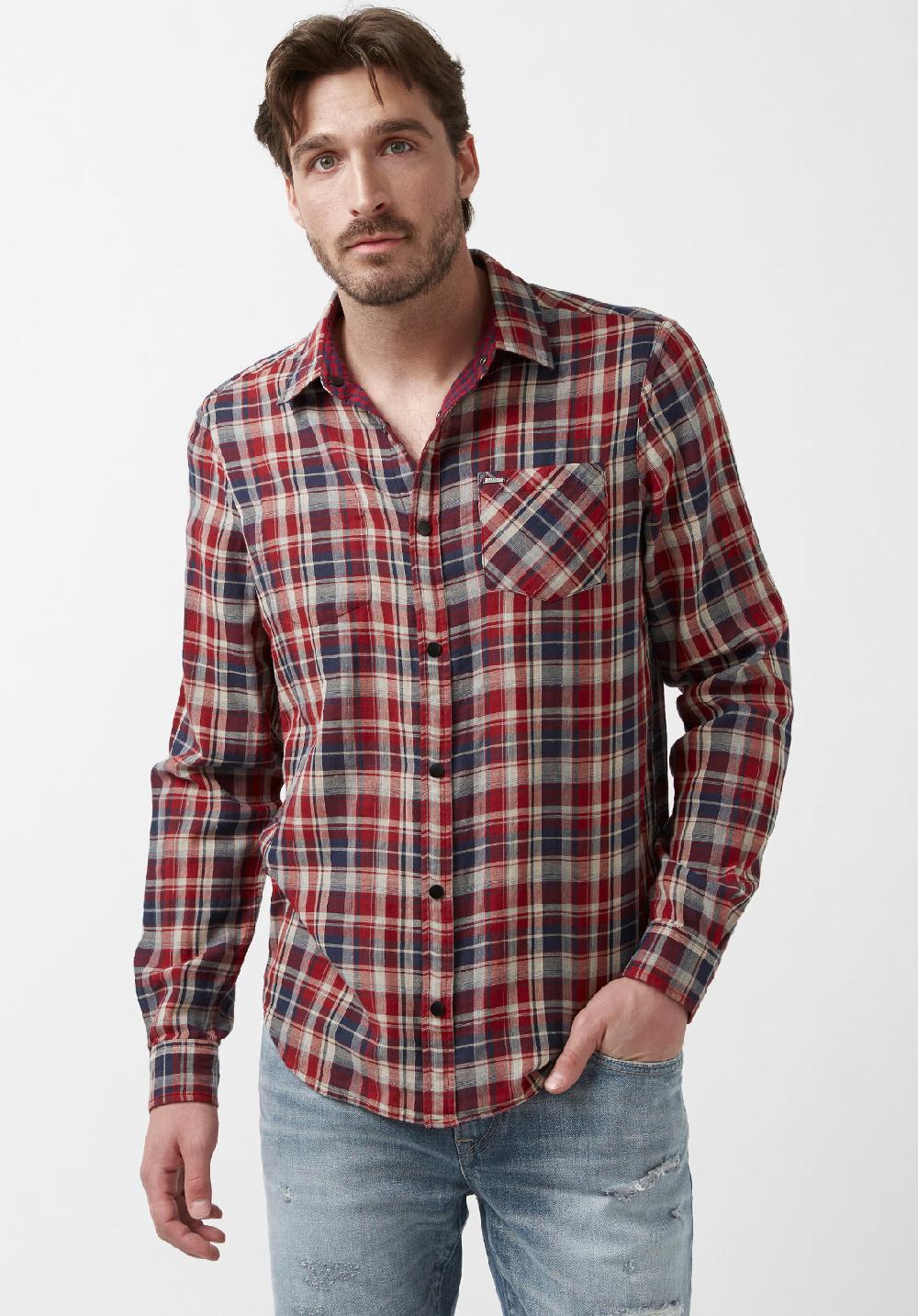 Buffalo David Bitton Surza Men’s Long-Sleeve Reversible Shirt In Red Plaid