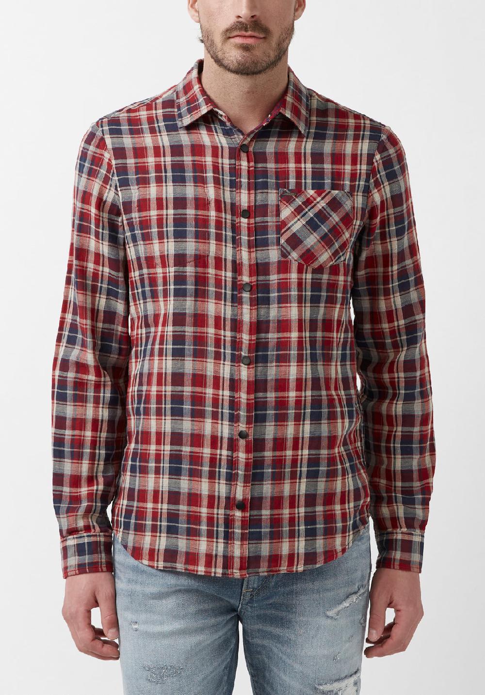buffalo david bitton Surza Men’s Long-Sleeve Reversible Shirt in Red Plaid