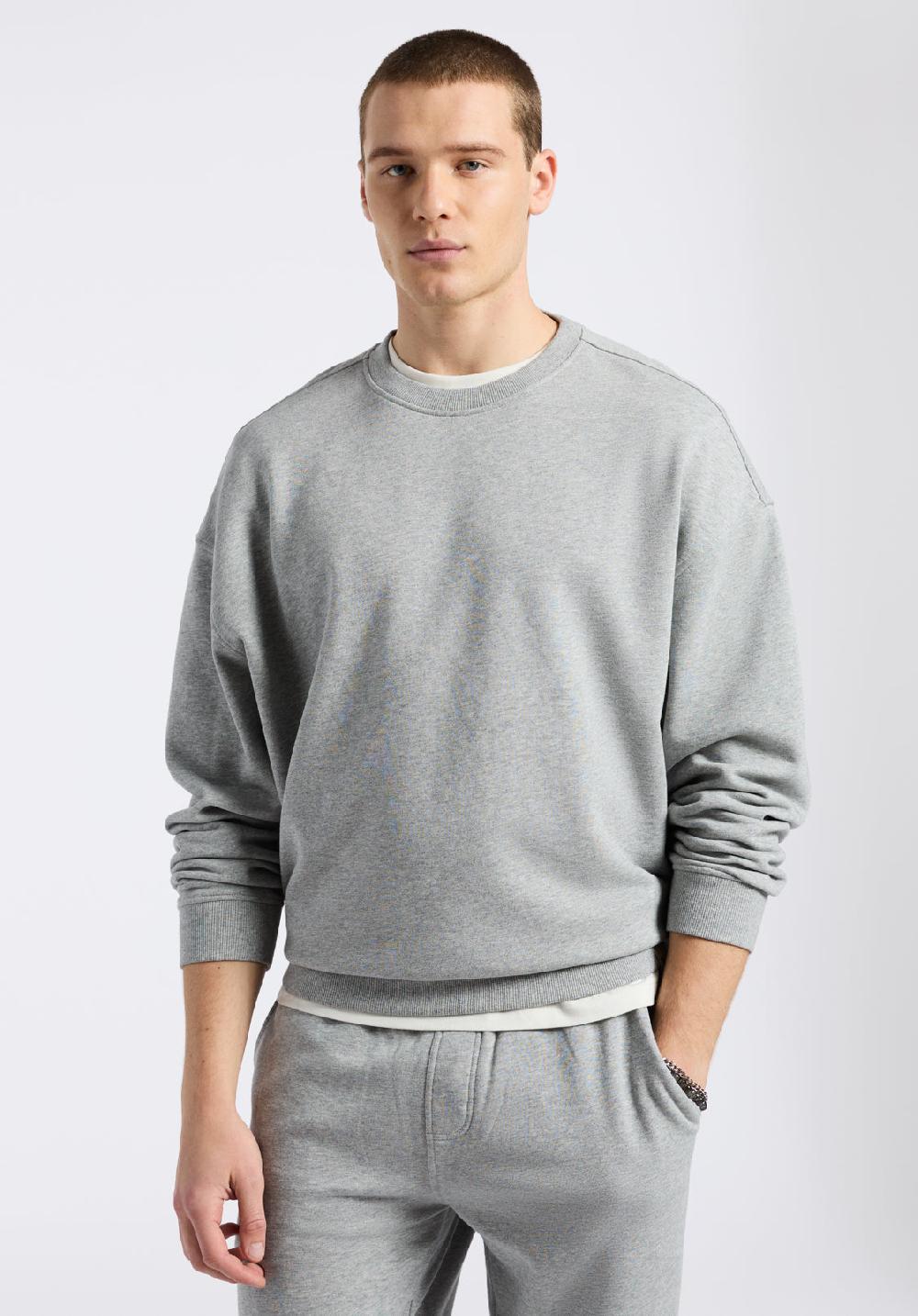Buffalo David Bitton Sweat-shirt Col Rond Décontracté Pour Homme Famke Gris Chiné