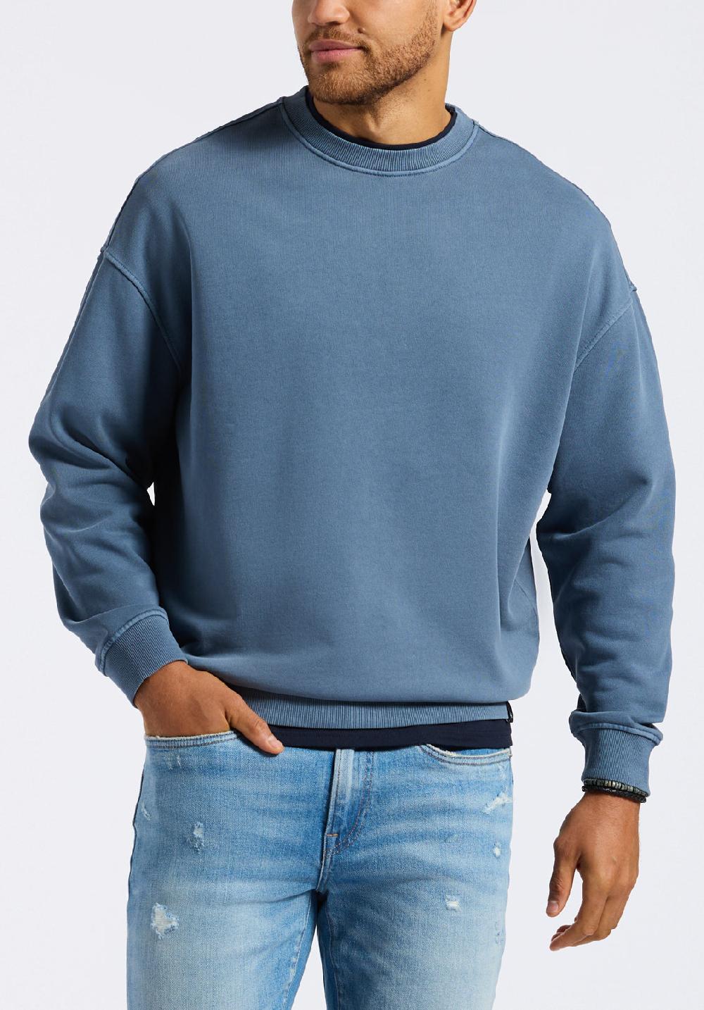 buffalo david bitton Sweat-shirt col rond décontracté pour homme Famke Bleu mirage