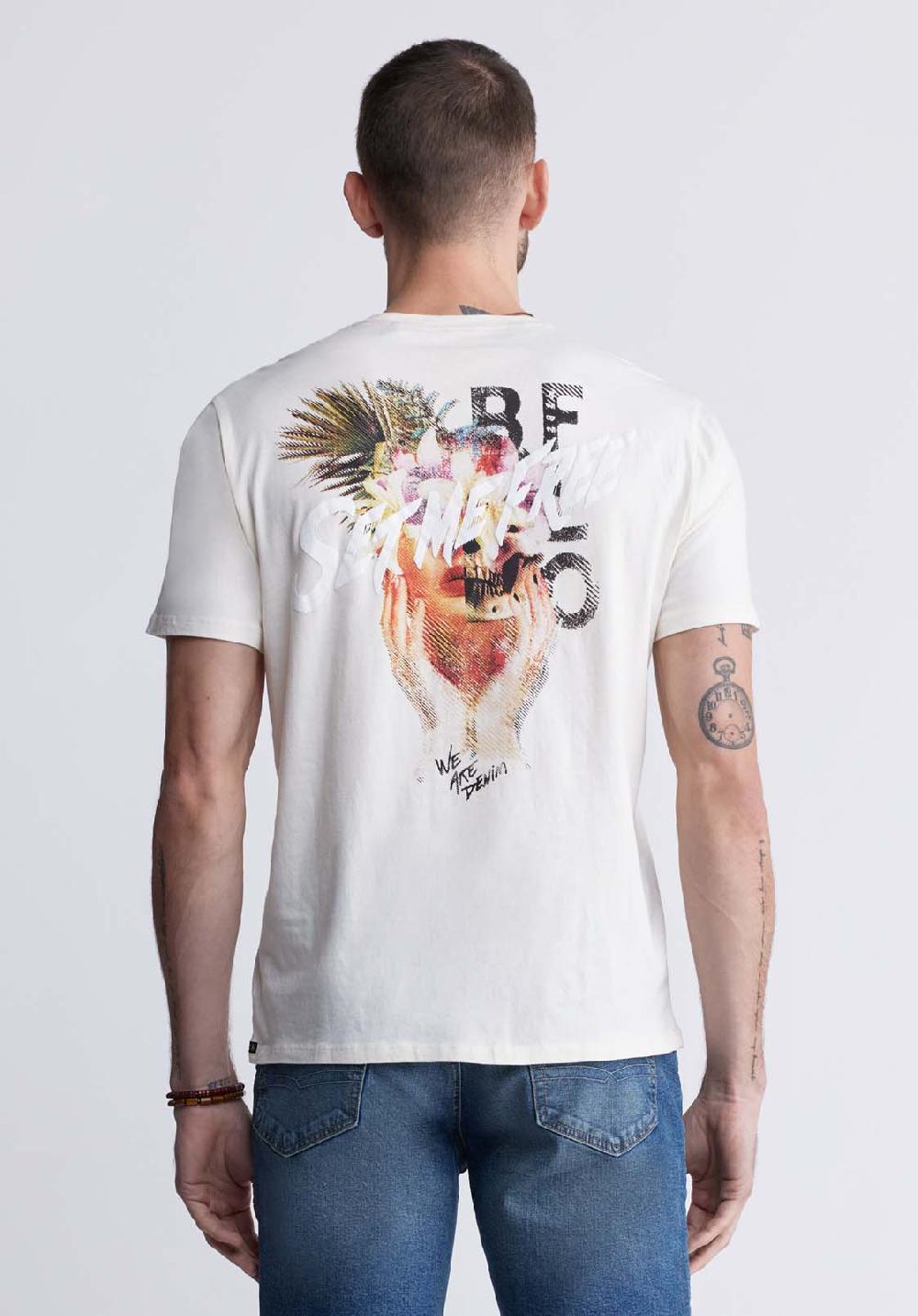Buffalo David Bitton T-shirt Dos Imprimé à Manches Courtes Tumuch Pour Hommes Gris Clair