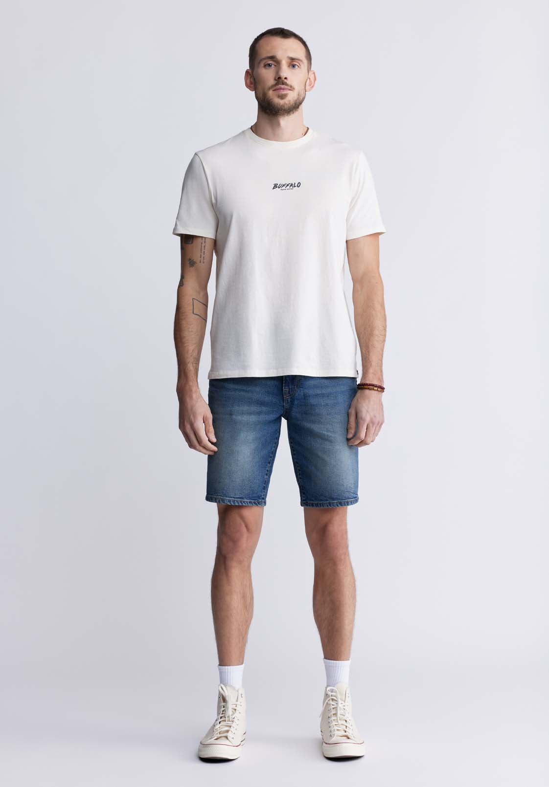 Buffalo David Bitton T-shirt Dos Imprimé à Manches Courtes Tumuch Pour Hommes Gris Clair
