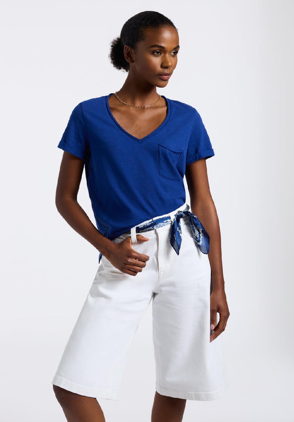 Buffalo David Bitton T-shirt En Maille Slub à Col En V Pour Femme Moxie Bleu