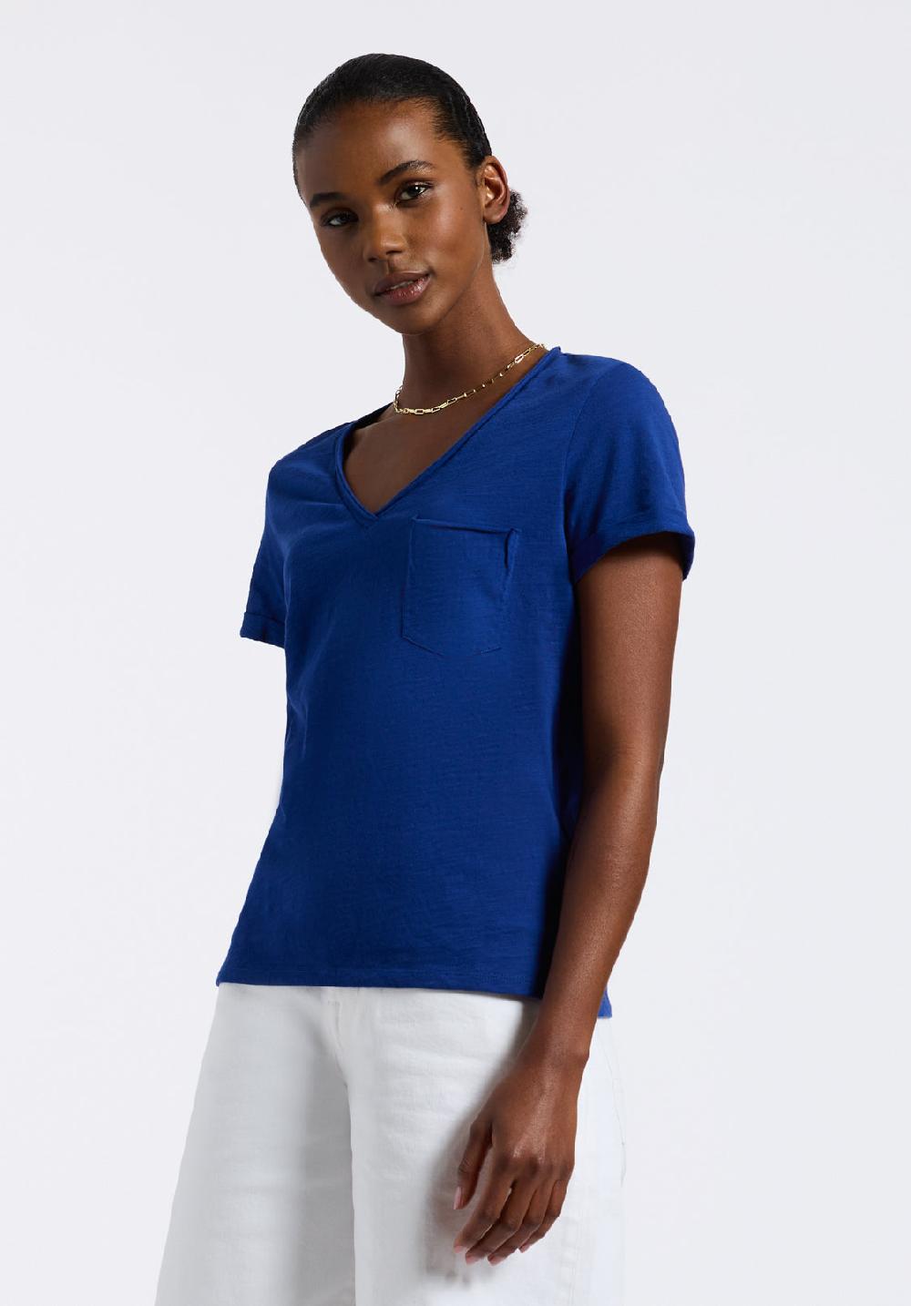Buffalo David Bitton T-shirt En Maille Slub à Col En V Pour Femme Moxie Bleu