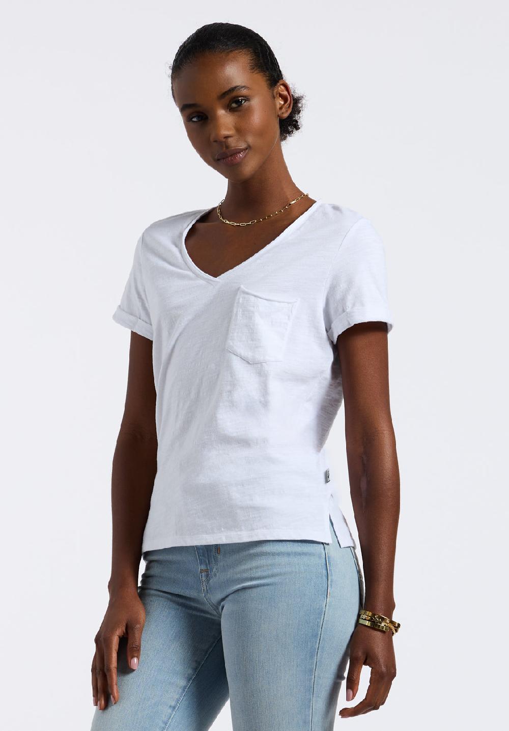 Buffalo David Bitton T-shirt En Maille Slub à Col En V Pour Femme Moxie Blanc