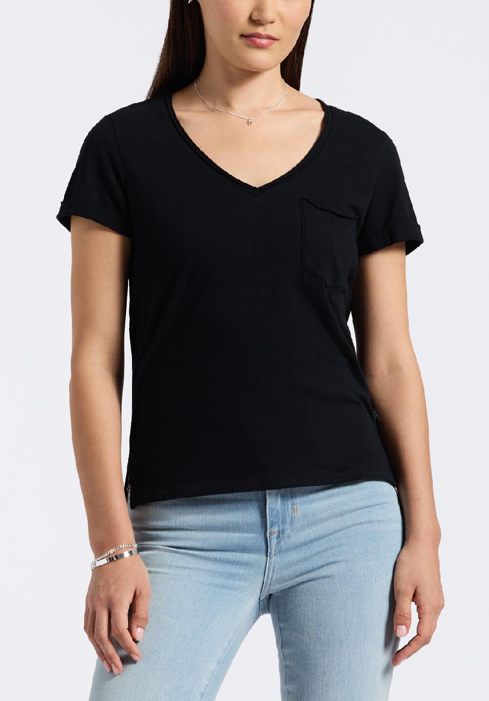 buffalo david bitton T-shirt en maille slub à col en V pour femme Moxie noir