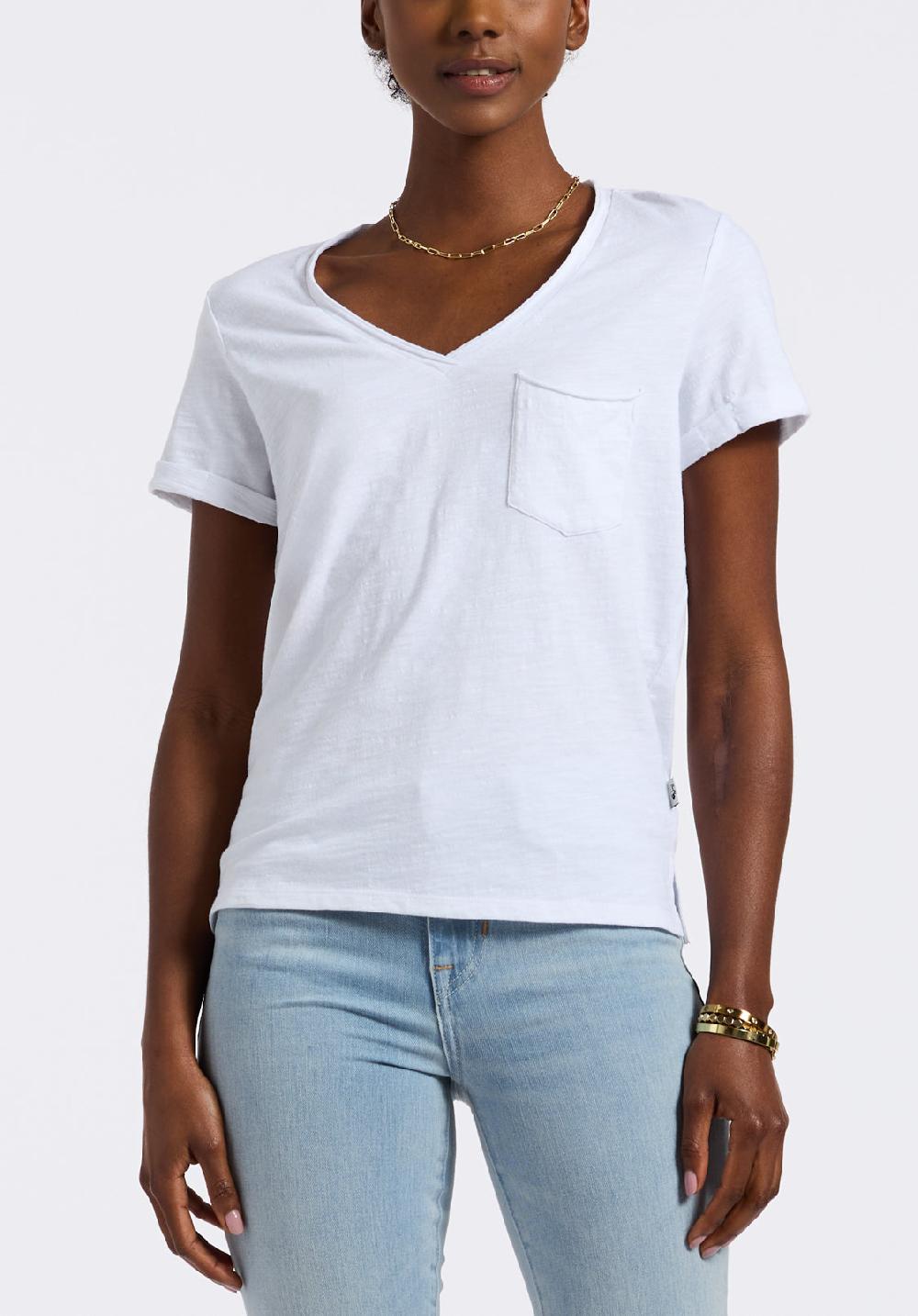 buffalo david bitton T-shirt en maille slub à col en V pour femme Moxie blanc